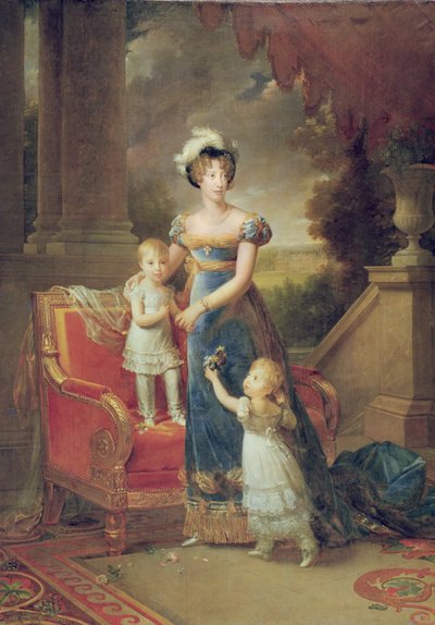 Marie-Caroline de Bourbon (1798-1870) mit ihren Kindern vor dem Chateau de Rosny, 1820 von Baron François Pascal Simon Gérard
